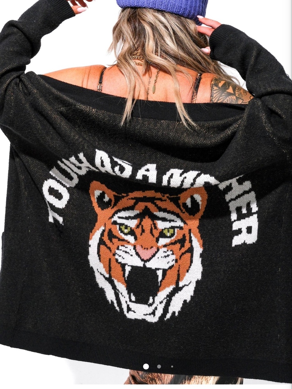 Black Tiger Graphic Open-Front Cardigan Sweatshirt